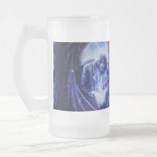 Falln Angel in Blue Frosted Glass Beer Mug