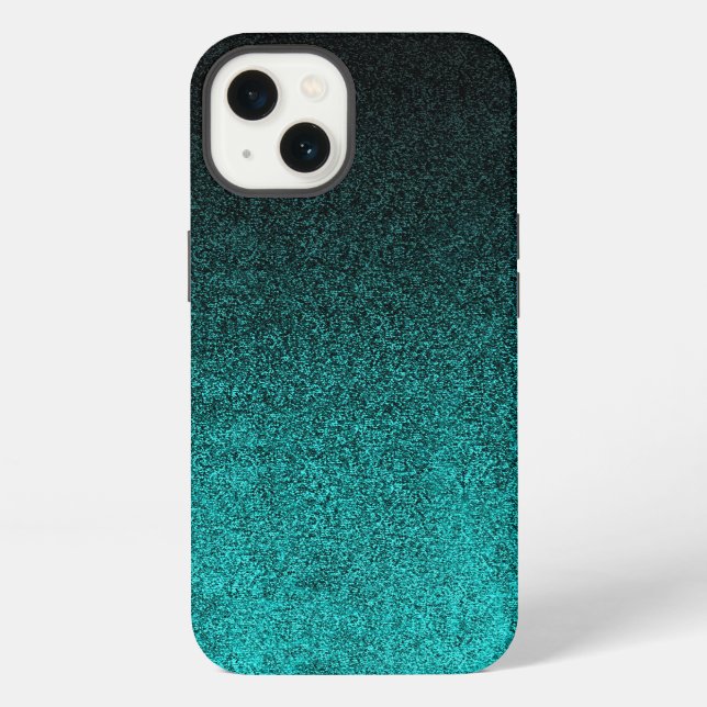 Falln Aqua & Black Glitter Gradient iPhone Case (Back)