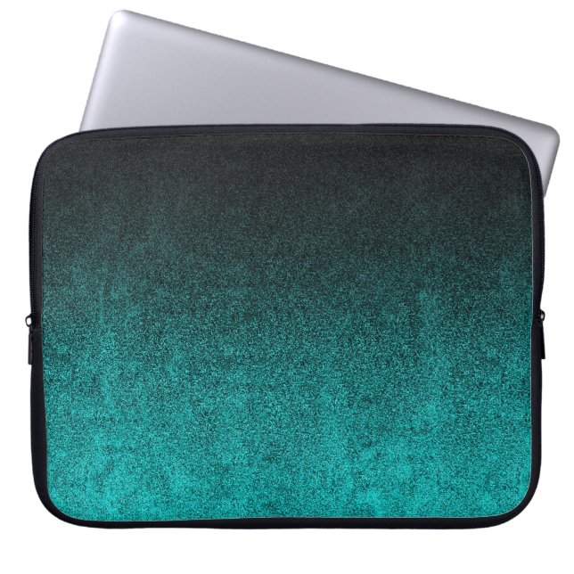 Falln Aqua & Black Glitter Gradient Laptop Sleeve (Front)