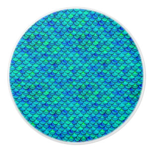 Falln Aqua Blue Scales Ceramic Knob
