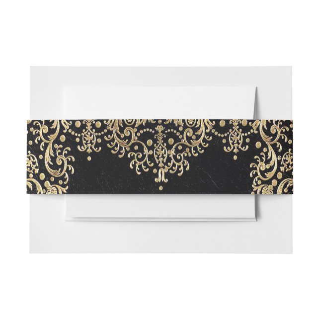 Falln Black And Gold Filigree Invitation Belly Band (Front Example)