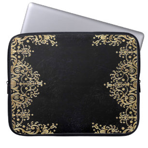 Falln Black And Gold Filigree Laptop Sleeve