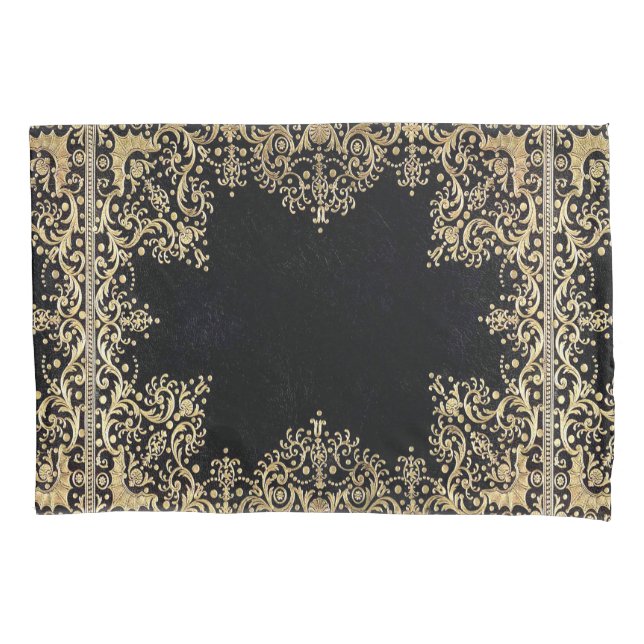 Falln Black And Gold Filigree Pillowcase (Front)