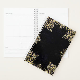 Falln Black And Gold Filigree Planner