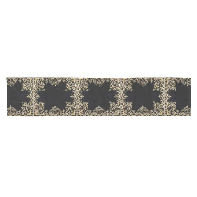 Falln Black And Gold Filigree Short Table Runner (Horizontal)
