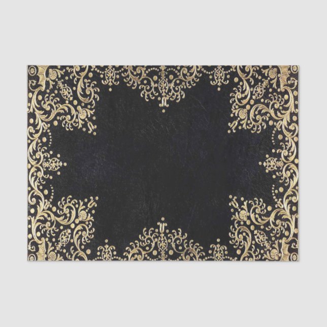 Falln Black And Gold Filigree Tissue Paper (Front)