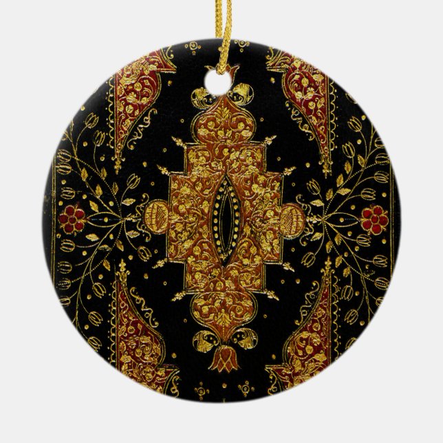 Falln Black and Gold Floral Ceramic Tree Decoration (Front)