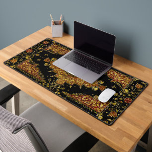 Falln Black and Gold Floral Desk Mat
