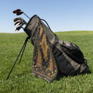 Falln Black and Gold Floral Golf Towel