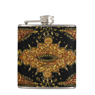 Falln Black and Gold Floral Hip Flask
