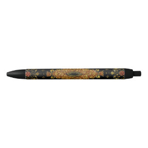 Falln Black and Gold Floral Ink Pen