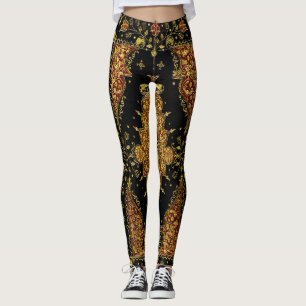 Falln Black and Gold Floral Leggings