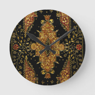 Falln Black and Gold Floral Round Clock