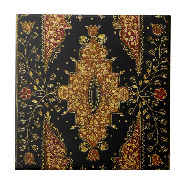 Falln Black and Gold Floral Tile (Front)