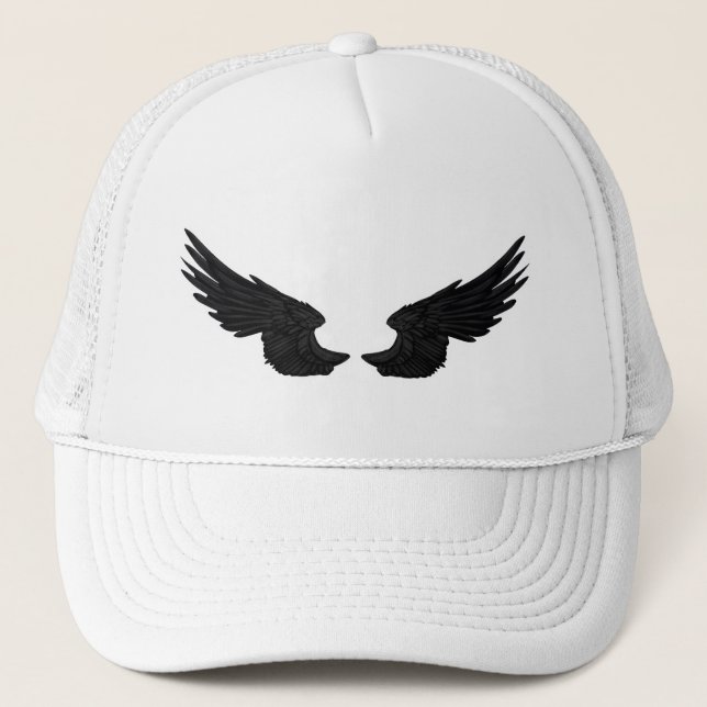 Falln Black Angel Wings Trucker Hat (Front)