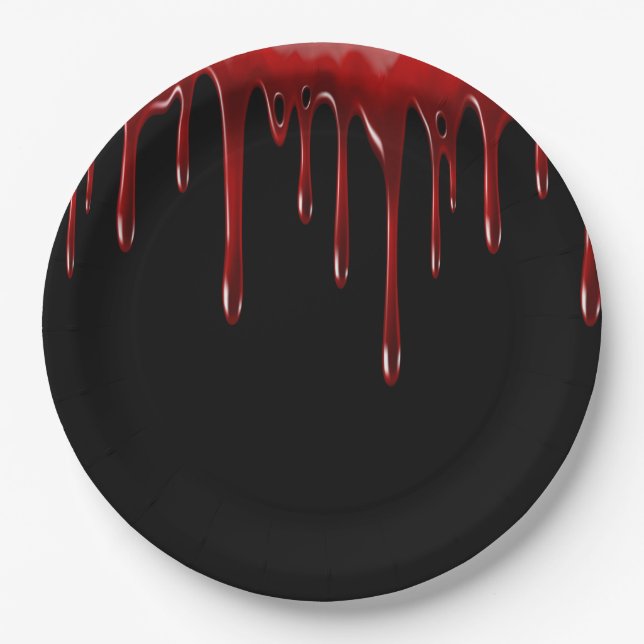 Falln Blood Drips Black Paper Plate (Front)