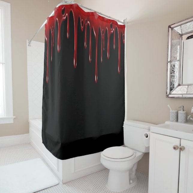 Falln Blood Drips Black Shower Curtain (In Situ)