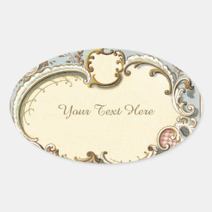 Falln Blue and Gold Victorian Frame Oval Sticker