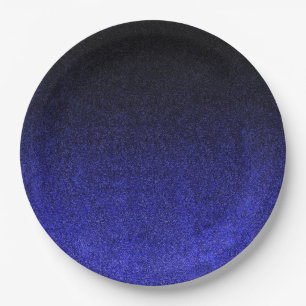 Falln Blue & Black Glitter Gradient Paper Plate