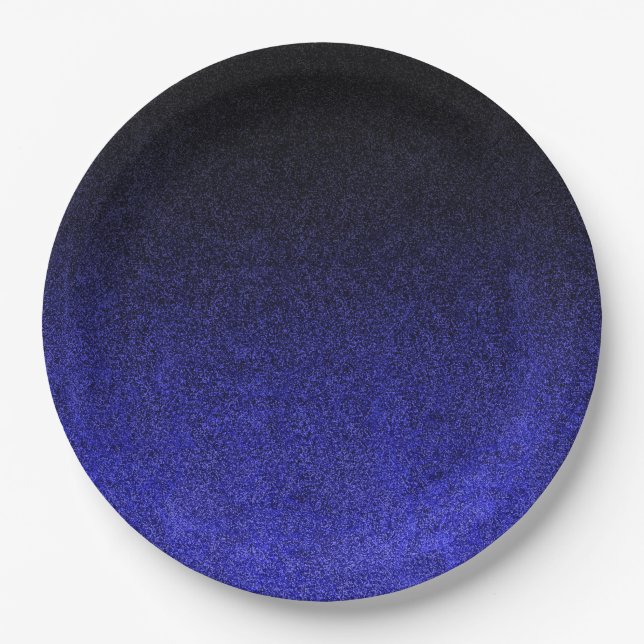 Falln Blue & Black Glitter Gradient Paper Plate (Front)