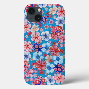 Falln Blue Cascading Floral Chirimen iPhone 13 Case