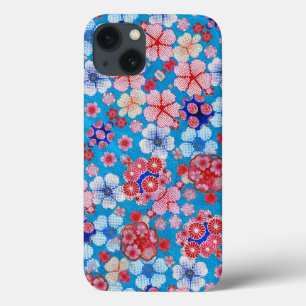 Falln Blue Cascading Floral Chirimen iPhone 13 Case