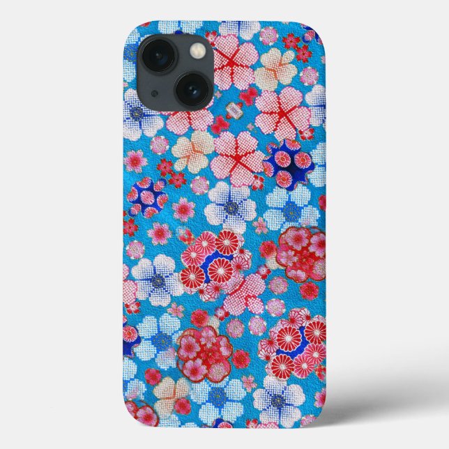 Falln Blue Cascading Floral Chirimen Case-Mate iPhone Case (Back)
