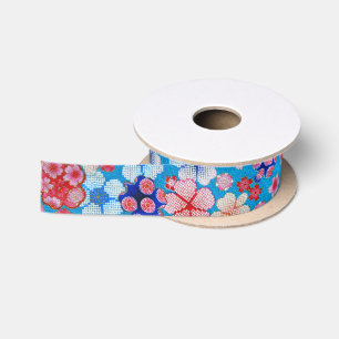 Falln Blue Cascading Floral Chirimen Satin Ribbon