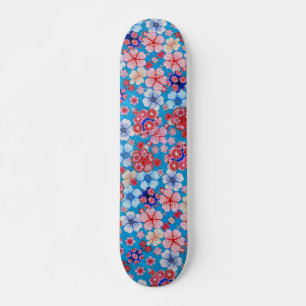 Falln Blue Cascading Floral Chirimen Skateboard