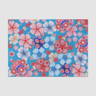 Falln Blue Cascading Floral Chirimen Tissue Paper