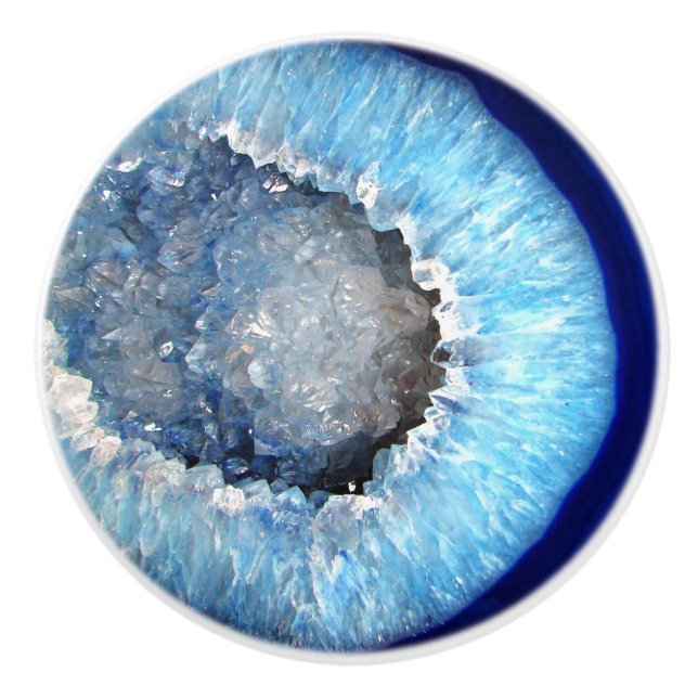 Falln Blue Crystal Geode Ceramic Knob (Front)