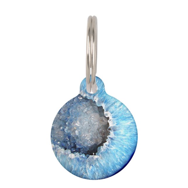 Falln Blue Crystal Geode Pet Tag (Front)
