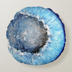 Falln Blue Crystal Geode Round Cushion