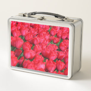 Falln Carpet of Crimson Tulips Metal Lunch Box
