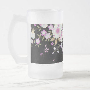 Falln Cascading Pink Flowers Frosted Glass Beer Mug