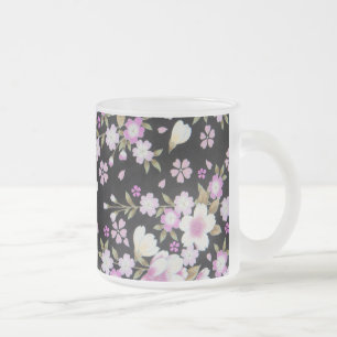 Falln Cascading Pink Flowers Frosted Glass Coffee Mug