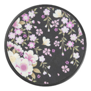 Falln Cascading Pink Flowers Hockey Puck