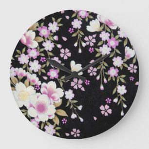 Falln Cascading Pink Flowers Large Clock