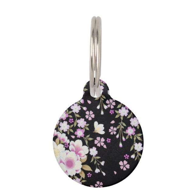 Falln Cascading Pink Flowers Pet Tag (Front)