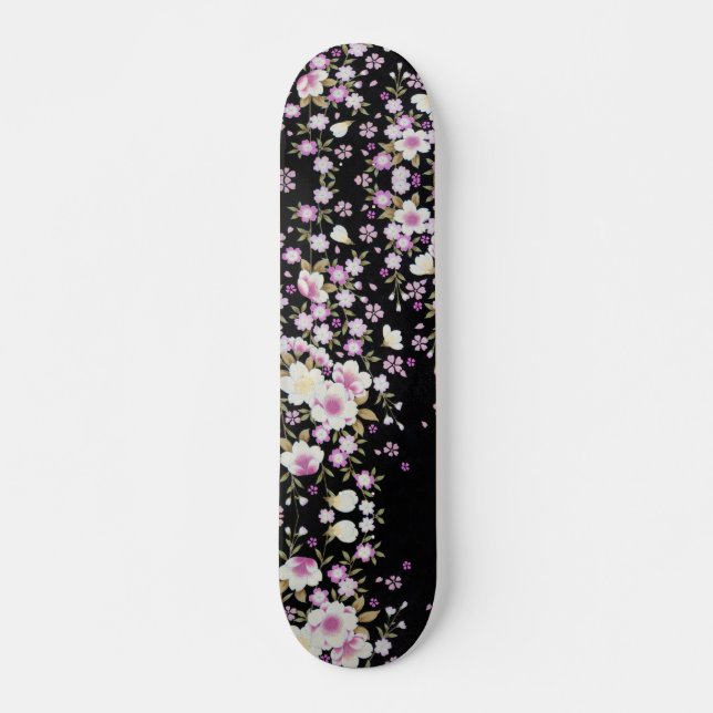 Falln Cascading Pink Flowers Skateboard (Front)