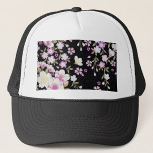 Falln Cascading Pink Flowers Trucker Hat