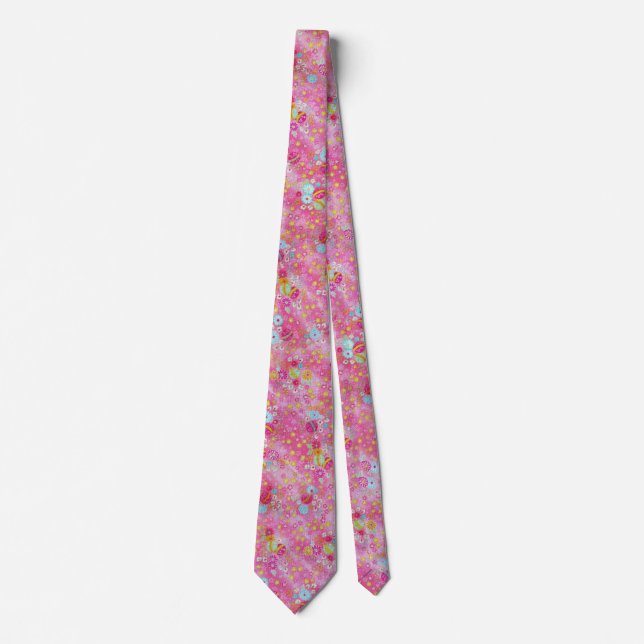 Falln Chirimen Floral Pink Tie (Front)
