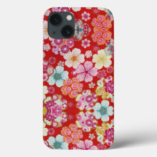 Falln Crimson Floral Chirimen iPhone 13 Case
