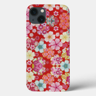 Falln Crimson Floral Chirimen iPhone 13 Case