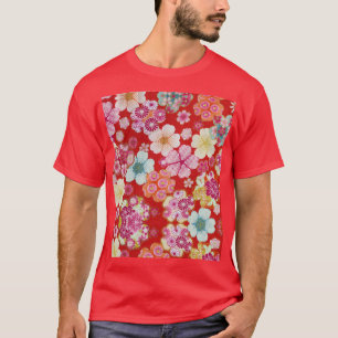 Falln Crimson Floral Chirimen T-Shirt