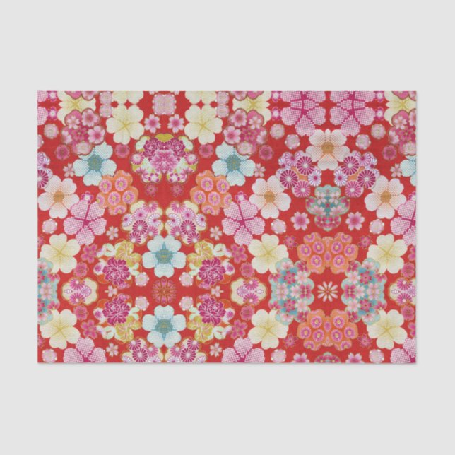 Falln Crimson Floral Chirimen Tissue Paper (Front)