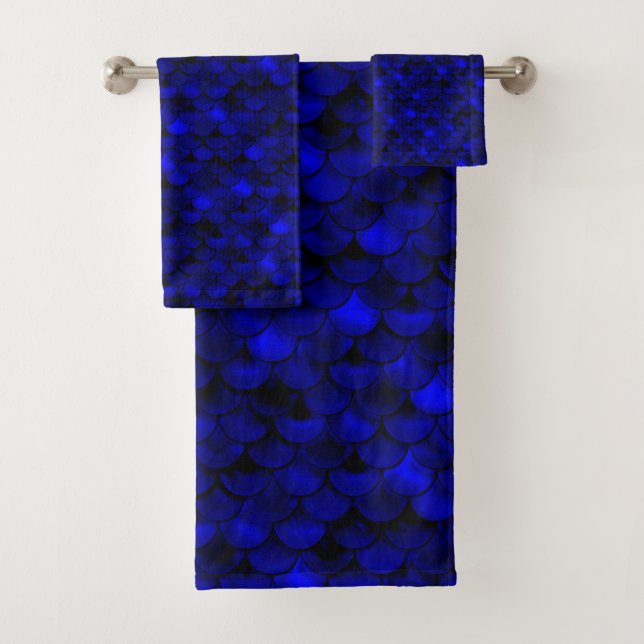 Falln Dark Blue Mermaid Scales Bath Towel Set (Insitu)