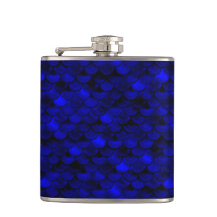 Falln Dark Blue Mermaid Scales Hip Flask