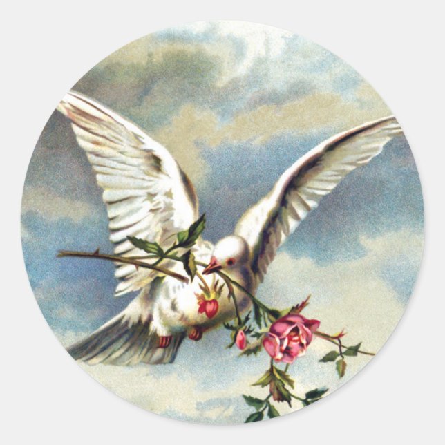 Falln Dove with Roses Classic Round Sticker (Front)