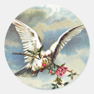 Falln Dove with Roses Classic Round Sticker
